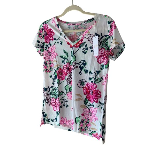 Lilly Pulitzer Tops - Lilly Pulitzer Meredith Womens Size Small Floral Tee Cotton Pullover V-neck New
